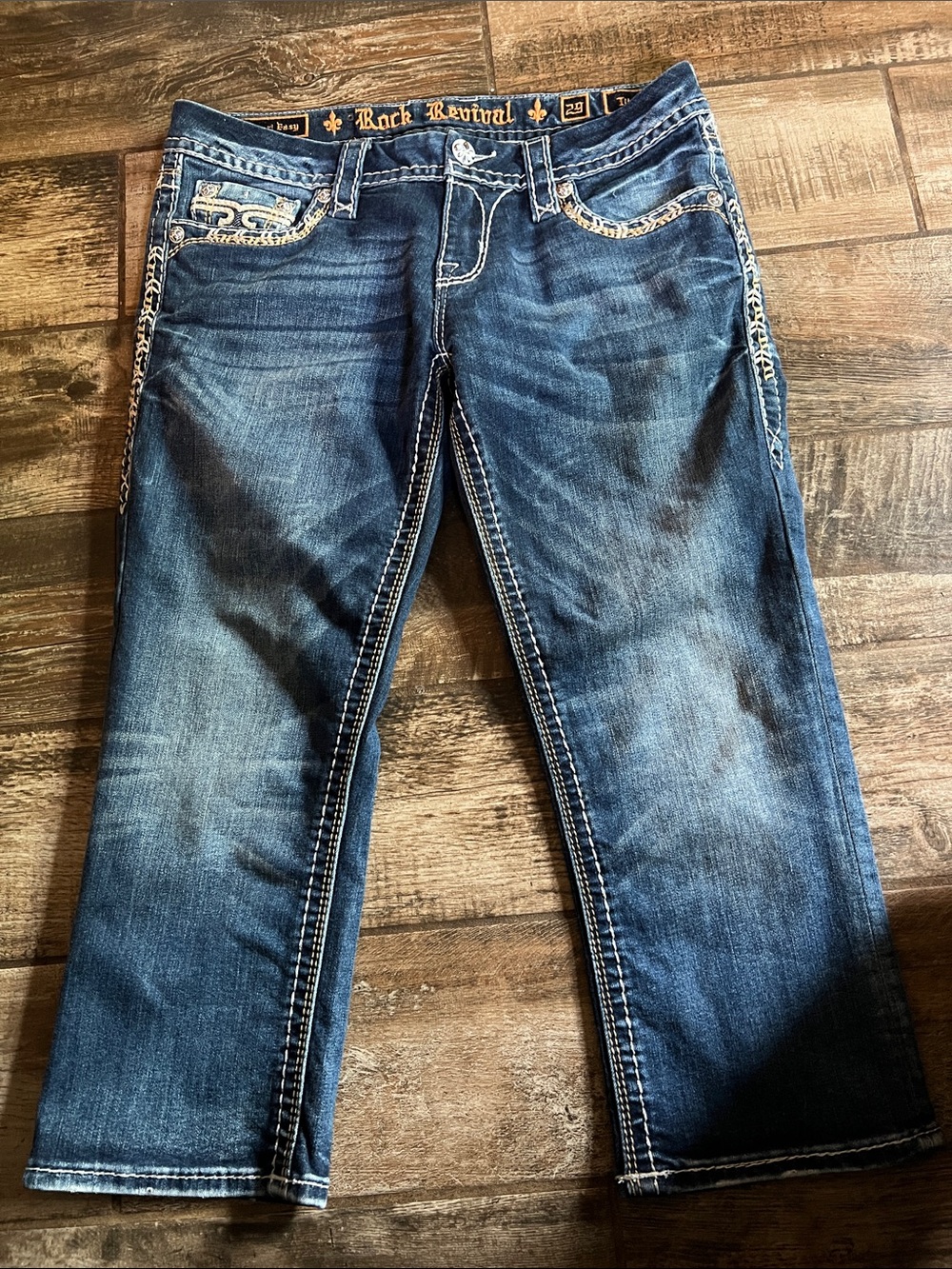 Rock Revival Blue Embroidered Jeans